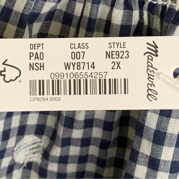 🆕 Madewell Embroidered Button Back Shirt Gingham Check Women’s Size 2X - Picture 8 of 10